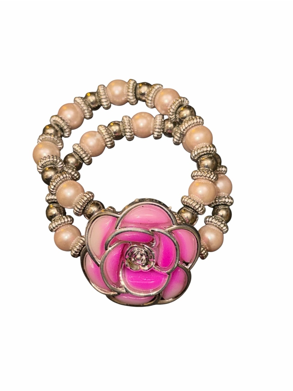 Double layer Pink Flower Stretch Bracelet - Women's Beaded Fashion